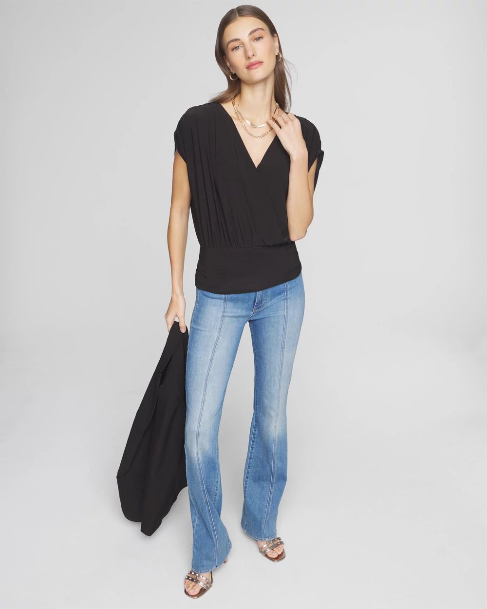 Banded bottom dressy tops top
